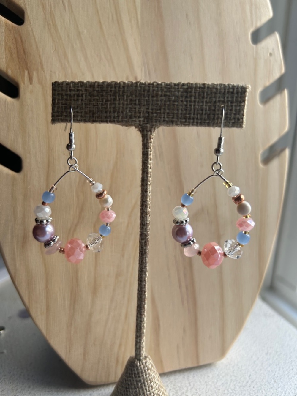 Delicate Pink Beaded Hoop Earrings